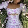 Pour l'amour femmes robe violette Vestidos évider Sexy robe de soirée blanche à lacets femme citrons été à volants Streetwear1