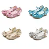 Shoes Summer Girls Sequins Children Leathe Sandals Christmas Child High Heels Princess Party 3-12 Years 220225