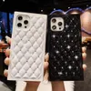 Brand Designer phone cases Bling diamond Square Vintage Flower Cover for iphone 13 12 11pro max x xs xr
