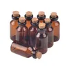 18 x 40 x 7 mm, 5 ml, leere kleine Glasflaschen mit Korken, Mini-Bernstein-Parfümfläschchen, Anhänger, Hochzeitsgeschenke, Gläser, braun, 100 Stück