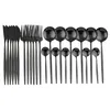 24pcs pur or noir vaisselle ensemble de couverts de mariage ensemble 18/10 en acier inoxydable dîner couteau fourchette cuillères argenterie en gros Y200610