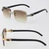 Ny metallmikrobelagd diamantuppsättning Rimless Solglasögon Original Black Buffalo Horn Sun Glasses Manlig och kvinnlig ram med 18K Gold UV400 Lens Womens Mänglasögon Hot