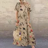 Abito lungo vintage Donna Casual Stampato floreale Manica corta Abiti maxi Abito Boho Beach Vestito estivo Abito ampio Abiti femminili Y220214