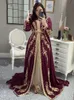 Lorie Elegant Moroccan Kaftan Вечерние платья Бургундия Вышивка Бисером Женщин Вечеринка Носить Формальные платья Кафтан Платье Плюс Размер LJ201120