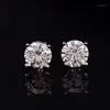 Natural Moissanite Stud Earrings For Women Men 4 Prong Setting Pure Silver Round D Color VVS Platinum Plated