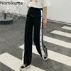 Nomikuma Contrast Kleur Gestreepte Losse Broek Vrouwen Hoge Taille Rechte Pantalones Zijknopen Koreaanse Broek Streetwear 3A747 201109