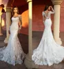 2021 Designer Full Lace Mermaid Wedding Dresses Elegant Long Sleeves Appliqued Lace Bride Dress Illusion Wedding Gowns robe de mar258t