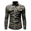 Camuflaje de camisa de mezclilla camisa de manga larga Casual Cargo con blusa superior de bolsillo para hombre Fit regular XL XXL