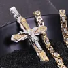 316L Edelstahl Männer Hip Hop Jewlery Byzantinische Box Link Kette Halskette Kreuz Jesus Anhänger 18K Gold Überzogene Diamant punk Zubehör