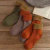 Winter Women's Thicken Warm Harajuku Retro Color Combination Hemming High Quality Wool Fashion Cashmere Cotton Socks 5 Pair 211221