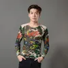 2023Fashion Men's Fake Tattoo T-shirts Long Sleeve Elastic Modal Thin All Over Print O-Neck Tattoo Shirts Halloween Clothing1