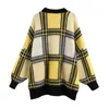 Sweaters met één borsten vrouwen mode losse v nek trui elegante damesgeprinte truien lj201113