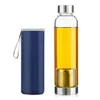 550 ml Glaswasserflasche, tragbarer, hochtemperaturbeständiger Trinkbecher mit Teefilter-Ei, Autoflasche, Nylonhülle, 5 Farben, individuelles Logo