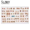 SLZBCY Goud Zilver Kleur Mix Model Kristal Stud Oorbellen Set voor Bloem Driehoek Vormige Oorbel Meisje Kid Sieraden 36 PairsLot1066864