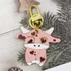 Luxury Pink Key Chain V Letter Print Cow Shape Flower Leather Car Fashion Men Women Lanyard Cutewallet Rope Chain Accessories With Box