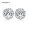 AINUOSHI 925 Sterling Silver Round Cut 8.0mm CZ Halo Stud Earring 2.0CT Silver Lovely Earrings for Women Wedding Party Jewelry Y200106
