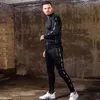 Survêtement Hommes Zipper Stripe Vestes Deux Pièces Ensemble Sweat JacketPants Gym Fitness Sportswear Costume Jogging Vêtements 201204