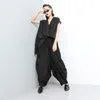 [Eam] 새로운 봄 가을 높은 탄성 허리 검은 줄무늬 큰 포켓 넓은 다리 느슨한 바지 여성 바지 패션 조류 JT138 201031