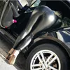 Everbellus Kadınlar Faux Deri Tayt Seksi Ince Siyah Yüksek Bel Elastik PU Pantolon Lightmatte Tinthick Artı Boyutu Leggins 201014