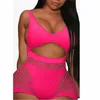 2 pieces Set Women Fishnet Sheer Mesh Playsuit Bodysuit Romper Set Sleeveless Front Hole Backless Top Tank+ Shorts sets