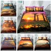 木の夕日の風景寝具セットココナッツオーシャン3Dプリント布団カバーカバー枕カバーのための枕カバーのベッドベッドセットLJ201127