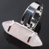 WOJIAER Unique Ring for Women Natural Rose Quartz Stone Beads Rings Silver Color Party Jewelry X3020