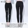 Plus Size M-5XL Summer Hole Ripped Jeans Women Jeggings Cool Denim High Waist Skinny Jeans Pants Pencil Trousers Black