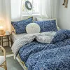 Bonenjoy Queen Size Literie Set Bleu et Orange Couleur Petite Fleur Linge de lit Double Taille pour adultes Literie simple 201021