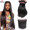 Ishow Body Wave Extensions 13x4 Kant Frontale Peruviaanse losse Diepe Kinky Krullend Menselijk Haarbundels met Sluiting Straight Water Voor Vrouwen Alle leeftijden Jet Black 8-28Inch