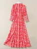 Kate Middleton Princess Floral Flower Print Mid-calf Dress Lace Patchwork Long Dresses