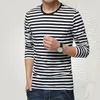 Стиль Longsleeve Tshirt oneck Stripe T Men Men Navy Vintage Basic 95% хлопчатобумажная рубашка 201116