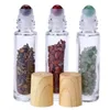 Diffusor für ätherische Öle, 10 ml, klare Glas-Roll-on-Parfümflaschen mit zerkleinertem Naturkristall, Quarzstein, Kristallen, Rollerball, Holzmaserung, Kappe