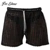 Shorts pour hommes en gros - Hommes sexy évider cordon de serrage salon hommes décontracté lâche solide voir à travers respirant et confortable SZ M-L1