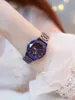 Новые прибытия роскошь всех звезд высококачественных браслетов Bule Crystal Watch Women Luxury Blue Diamond Bangle T200420