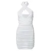 Zhymihret White Cross Halter Ruched Damesjurk Zomer Holle Backless Sexy Club Party Nachtkleding 220311