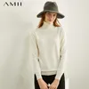 Amii Winter Fashion Solid Turtleneck Мягкий сливочный синий свитер.