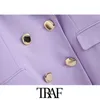 Traf Women Fashion Office Wear Double Breasted Blazer Coat Vintage Long Sleeve Flap Pockets Female Outerwear Chic Topps LJ201021