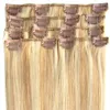 Clip In Human Hair Extensions Blond Black Brown 15-22 tum 70g / Pack Brasiliansk Indisk Dubbel Väft För Full Head