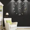 Nouvelle décoration de la maison grand 27 / 47 pouces miroir horloge murale design moderne 3D bricolage grande horloge murale décorative montre mur cadeau unique LJ201211