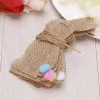 Happy Easter Vintage Jute Flag Natural Burlap Banner för påskdekorationer Bunny Pattern Bunting Banner