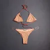 Sexy Mesh Embroidery Bikini Swimwear Double Letter Metal Chain Swimsuit Women Summer Bathing Suit