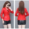 Autumn New Women's tänd krage smal midja lång ärm pu läder blazer kort kappa plus storlek smlxlxxl3xl4xl5xl stor storlek casacos