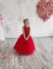 재킷 레이스 업 Appliqued 소녀 생일 파티 드레스 맞춤 제작 파란색 꽃 소녀 드레스와 2021 새 빨간 소녀의 미인 대회 드레스