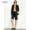 Amii Printemps Style Britannique Professionnel Blazer Femmes Revers Mince Manteau Taille Haute Solide Causal Shorts LJ201021