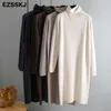 Casual Autumn Winter Pile Collar Tjock Maxi Weater Pullovers Dres Basic Loose Sweater Female Turtleneck Long 220215