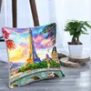 5D Partielle Ronde Foret DIY Diamant Peinture Paysage Tour Eiffel Housse de Coussin Taie d'oreiller Décor Chambre Art Mosaïque Point De Croix 201112