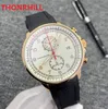 Luxury Fashion Men Japan Quartz Batteri Power Rörelse Klocka Alla Sub Rallar Arbeta 45mm Kalender Klassisk Generös Svart Blå Gummi Silikon Business Armbandsur