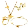 316l Stainless Steel Frosted Butterfly Bracelet Necklace Earrings Wedding Jewelry Set Bride Women Accessories