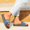 Kobiety Kapcie Lato Hollow Out Oddychające Kapcie Sandały Płaskie Kobiety Płótno Casual Buty Odwróć Klapki Mules Niebieski Denim X1020