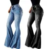 Venda Mulheres Sexy Alta Cintura Skinny Jeans Feminino Primavera Verão Moda Preto Azul Flare Denim Calças Bell-Bottins D30 201029